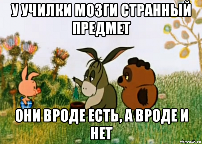 у училки мозги странный предмет они вроде есть, а вроде и нет, Мем Винни Пух Пятачок и Иа