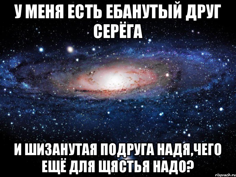 У меня есть ебанутый друг серёга И шизанутая подруга Надя,чего ещё для щястья надо?, Мем Вселенная