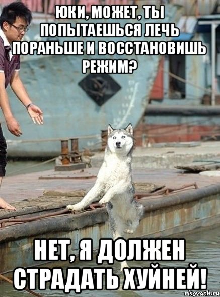 Юки, может, ты попытаешься лечь пораньше и восстановишь режим? Нет, я должен страдать хуйней!