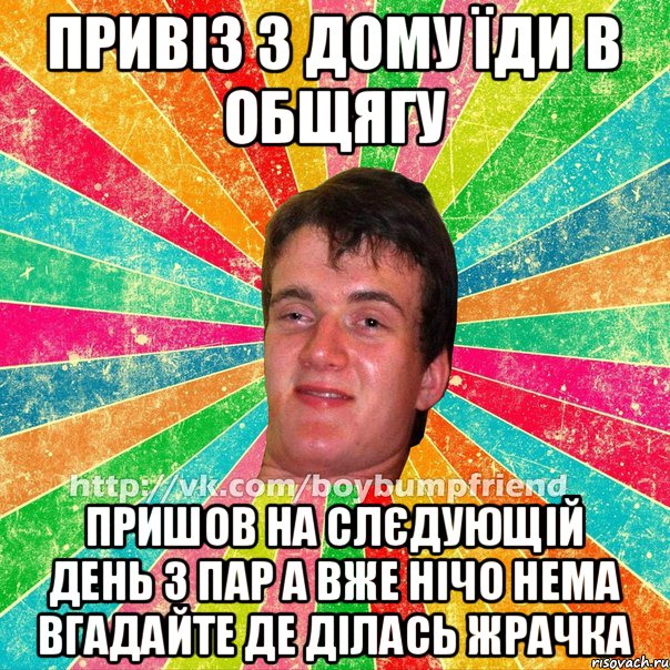 Привіз з дому їди в общягу Пришов на слєдующій день з пар а вже нічо нема Вгадайте де ділась жрачка