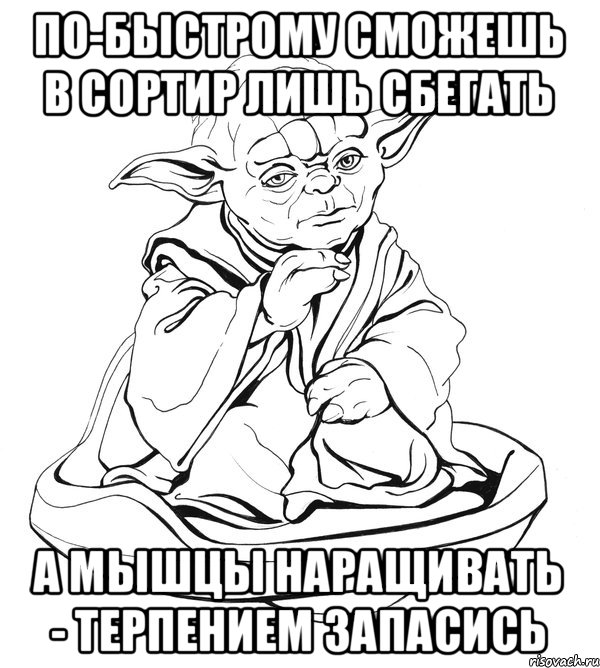 по-быстрому сможешь в сортир лишь сбегать а мышцы наращивать - терпением запасись, Мем Мастер Йода