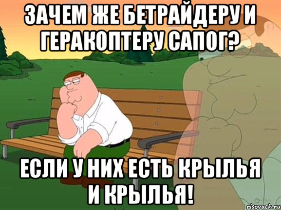 Зачем же бетрайдеру и геракоптеру сапог? Если у них есть крылья и крылья!, Мем Задумчивый Гриффин