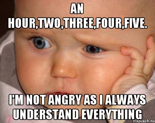 An hour,two,three,four,five. I'm not angry as I always understand everything, Мем задумчивый ребенок