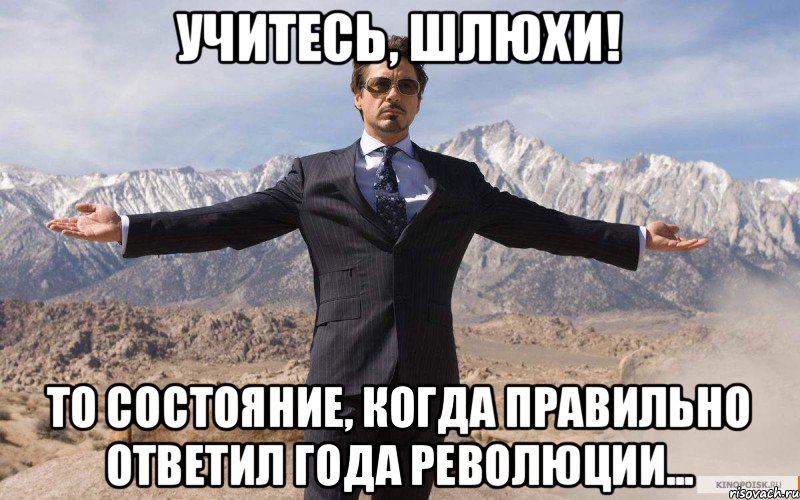 Учитесь, шлюхи! То состояние, когда правильно ответил года революции..., Мем железный человек