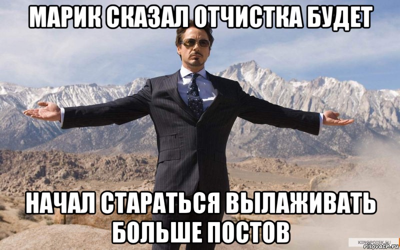 Марик сказал отчистка будет Начал стараться вылаживать больше постов, Мем железный человек