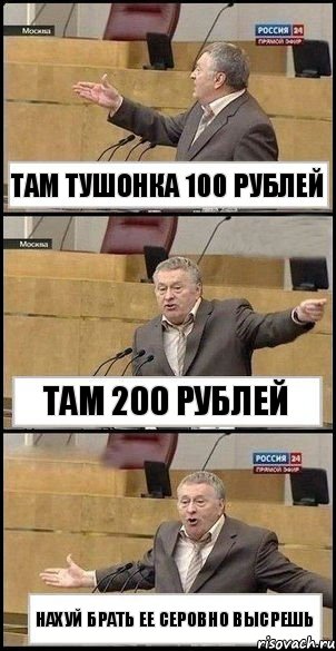 там тушонка 100 рублей там 200 рублей нахуй брать ее серовно высрешь, Комикс Жириновский разводит руками 3