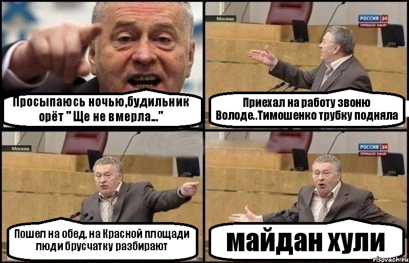 Просыпаюсь ночью,будильник орёт " Ще не вмерла..." Приехал на работу звоню Володе..Тимошенко трубку подняла Пошел на обед, на Красной площади люди брусчатку разбирают майдан хули, Комикс Жириновский