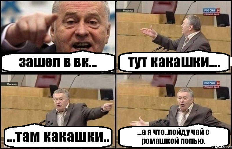 зашел в вк... тут какашки.... ...там какашки.. ...а я что..пойду чай с ромашкой попью., Комикс Жириновский