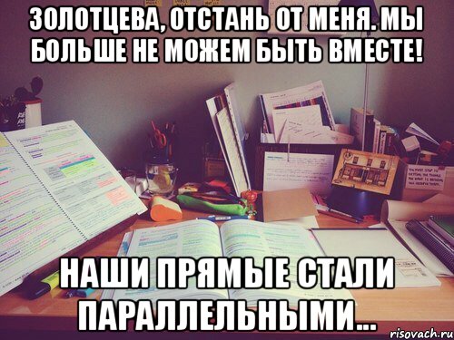 Золотцева, отстань от меня. Мы больше не можем быть вместе! Наши прямые стали параллельными..., Мем Золотцева Отстань от меня мы бол