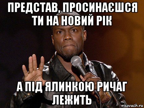 представ, просинаєшся ти на новий рік а під ялинкою ричаг лежить, Мем  А теперь представь