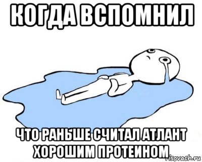 когда вспомнил что раньше считал атлант хорошим протеином, Мем   человек в луже плачет