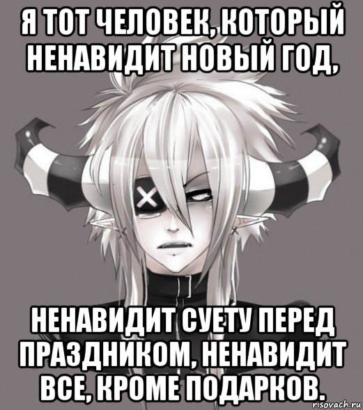 я тот человек, который ненавидит новый год, ненавидит суету перед праздником, ненавидит все, кроме подарков., Мем D