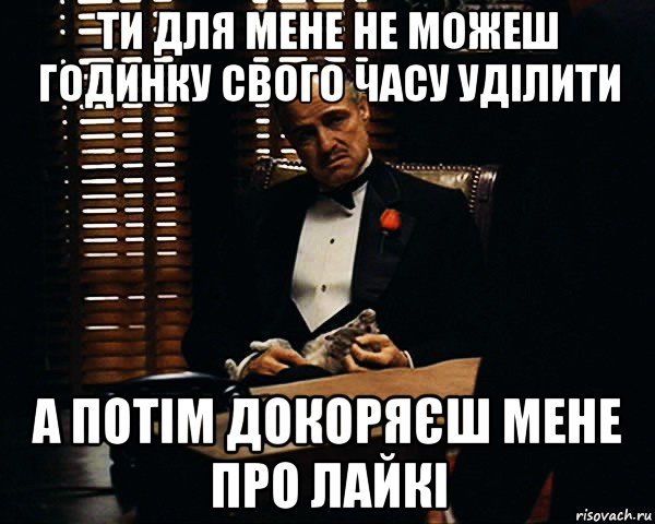 ти для мене не можеш годинку свого часу уділити а потім докоряєш мене про лайкі, Мем Дон Вито Корлеоне