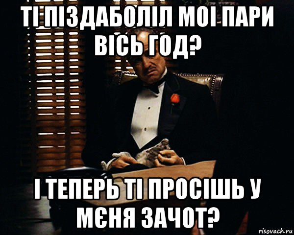 ті піздаболіл моі пари вісь год? і теперь ті просішь у мєня зачот?, Мем Дон Вито Корлеоне