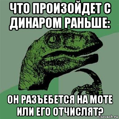 что произойдет с динаром раньше: он разъебется на моте или его отчислят?, Мем Филосораптор