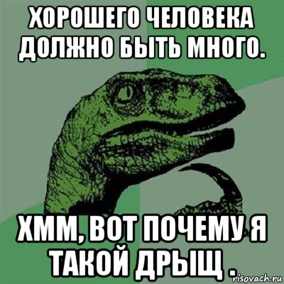 хорошего человека должно быть много. хмм, вот почему я такой дрыщ ., Мем Филосораптор