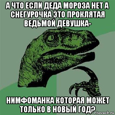 а что если деда мороза нет а снегурочка это проклятая ведьмой девушка- нимфоманка которая может только в новый год?, Мем Филосораптор