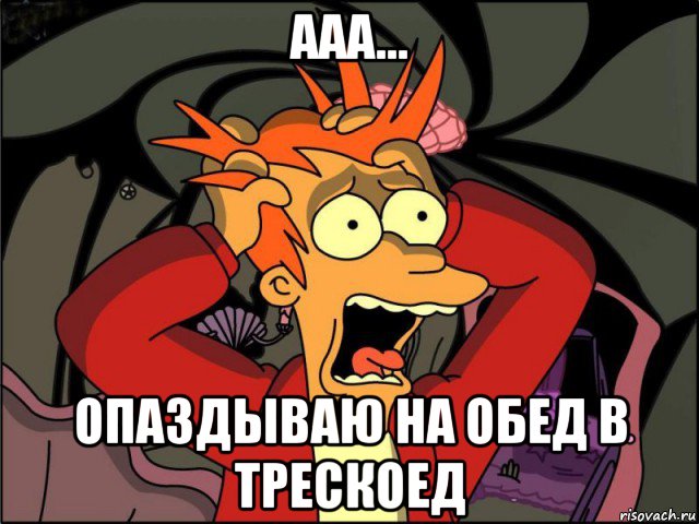 ааа... опаздываю на обед в трескоед, Мем Фрай в панике