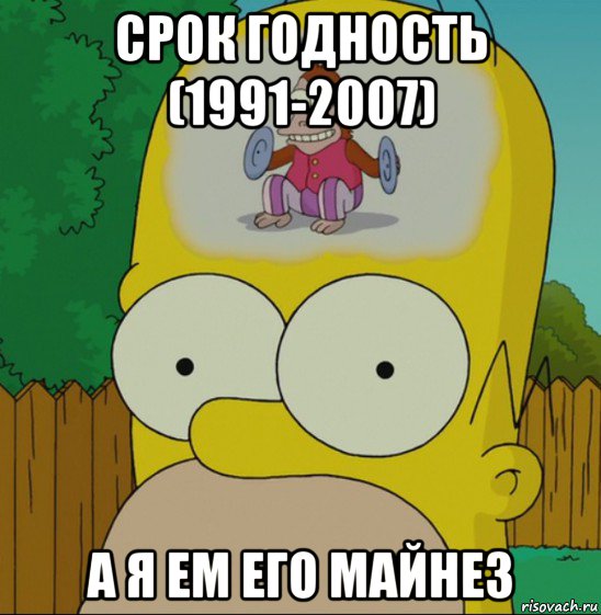 срок годность (1991-2007) а я ем его майнез, Мем  Гомер Симпсон