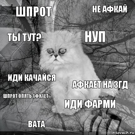 Шпрот афкает на згд нуп вата иди качайся не афкай иди фарми ты тут? шпрот опять афкает , Комикс  кот безысходность