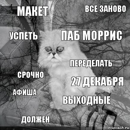 макет 27 декабря паб моррис должен срочно все заново выходные успеть афиша переделать, Комикс  кот безысходность