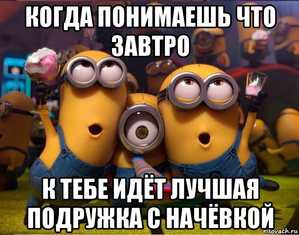 когда понимаешь что завтро к тебе идёт лучшая подружка с начёвкой, Мем   миньоны