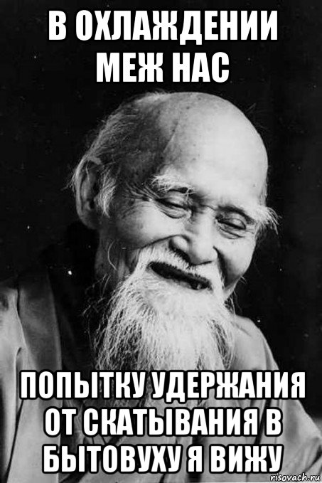 в охлаждении меж нас попытку удержания от скатывания в бытовуху я вижу, Мем мудрец улыбается