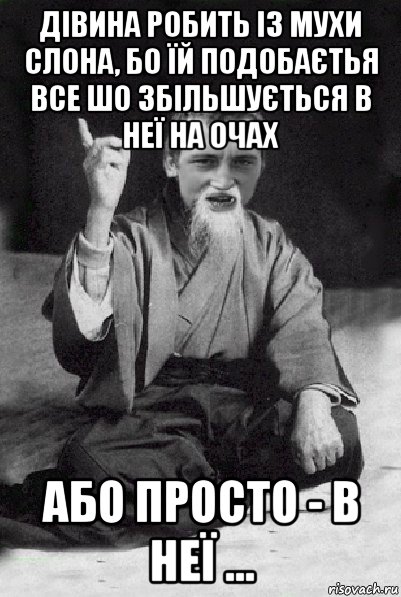 дівина робить із мухи слона, бо їй подобаєтья все шо збільшується в неї на очах або просто - в неї ..., Мем Мудрий паца