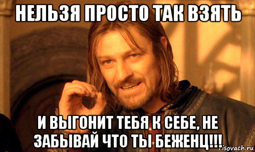 нельзя просто так взять и выгонит тебя к себе, не забывай что ты беженц!!!, Мем Нельзя просто так взять и (Боромир мем)