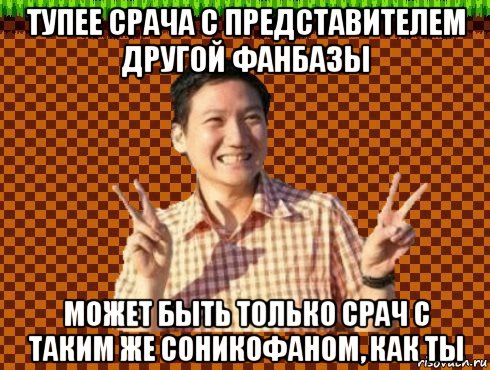 тупее срача с представителем другой фанбазы может быть только срач с таким же соникофаном, как ты