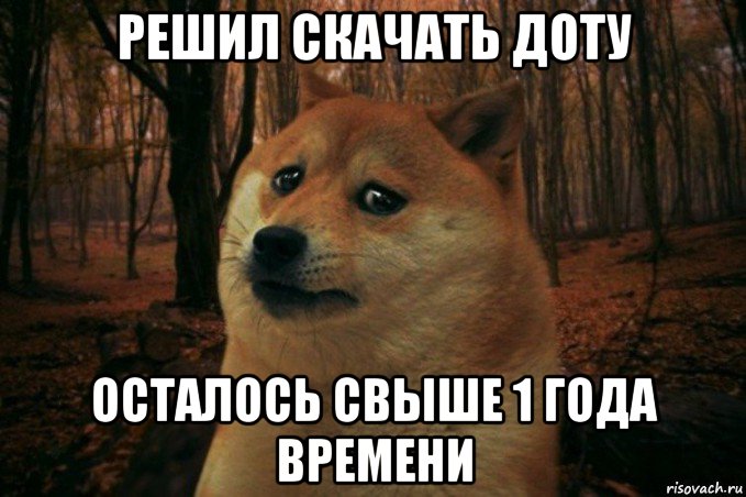 решил скачать доту осталось свыше 1 года времени, Мем SAD DOGE