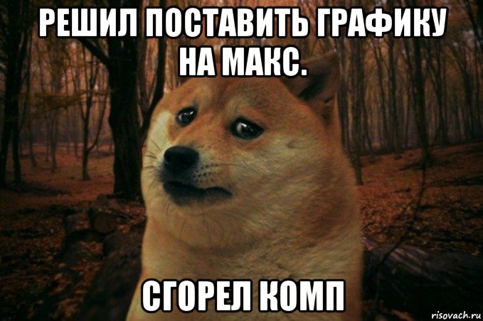 решил поставить графику на макс. сгорел комп, Мем SAD DOGE