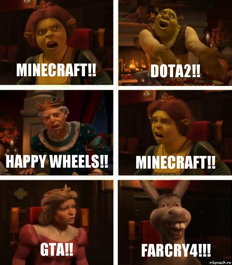 minecraft!! dota2!! happy wheels!! minecraft!! GTA!! FarCry4!!!, Комикс  Шрек Фиона Гарольд Осел