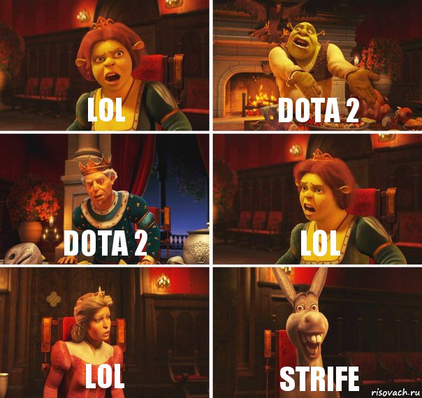 LoL DotA 2 DotA 2 LoL LoL Strife, Комикс  Шрек Фиона Гарольд Осел