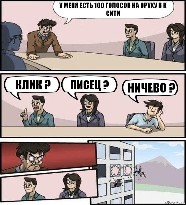 У меня есть 100 голосов на оруху в к сити клик ? Писец ? Ничево ?, Комикс Совещание (выкинули из окна)