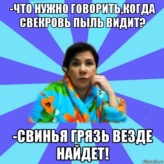 -что нужно говорить,когда свекровь пыль видит? -свинья грязь везде найдет!, Мем типичная мама