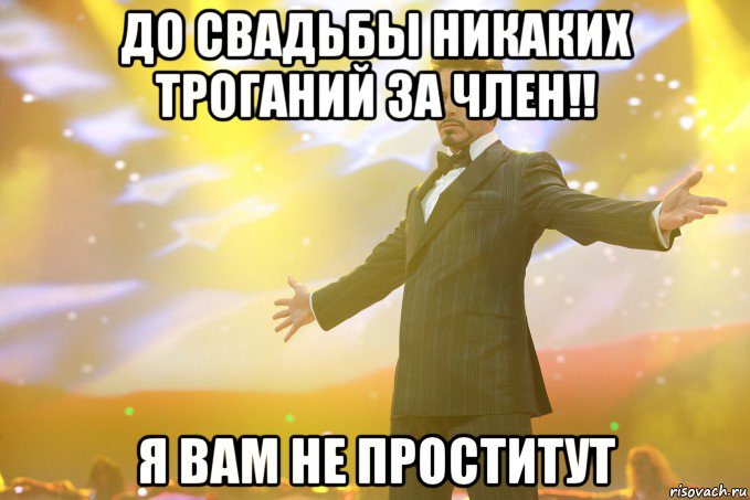 до свадьбы никаких троганий за член!! я вам не проститут, Мем Тони Старк (Роберт Дауни младший)