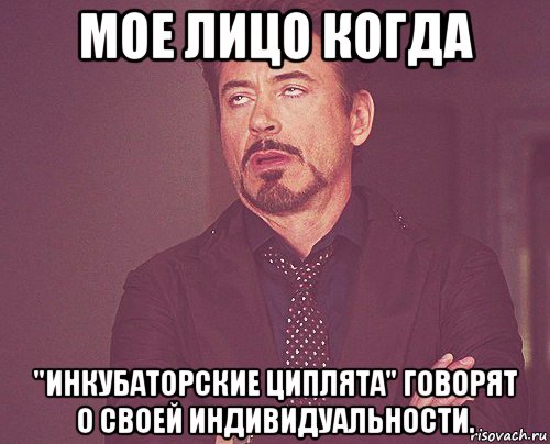 мое лицо когда "инкубаторские циплята" говорят о своей индивидуальности., Мем твое выражение лица