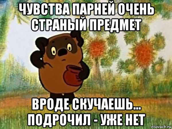 чувства парней очень страный предмет вроде скучаешь... подрочил - уже нет, Мем Винни пух чешет затылок