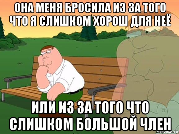 она меня бросила из за того что я слишком хорош для неё или из за того что слишком большой член, Мем Задумчивый Гриффин