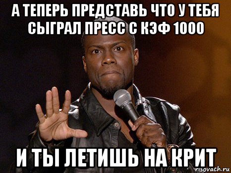 а теперь представь что у тебя сыграл пресс с кэф 1000 и ты летишь на крит, Мем  А теперь представь