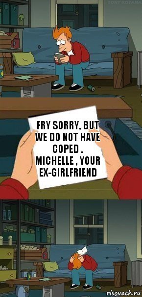 Fry sorry, but we do not have coped .
Michelle , your ex-girlfriend