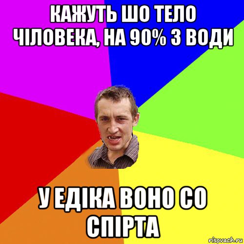 кажуть шо тело чіловека, на 90% з води у едіка воно со спірта, Мем Чоткий паца