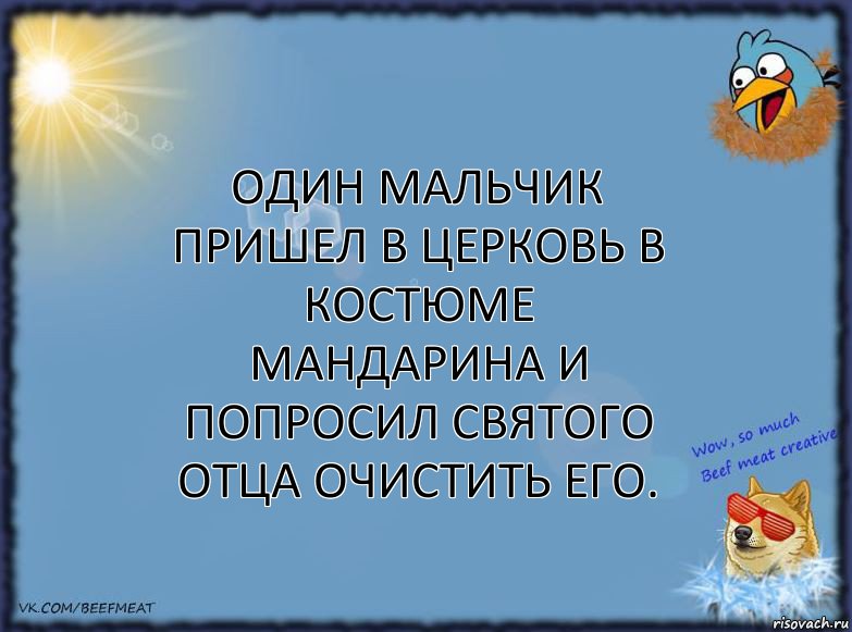 Один мальчик пришел в церковь в костюме мандарина и попросил святого отца очистить его.