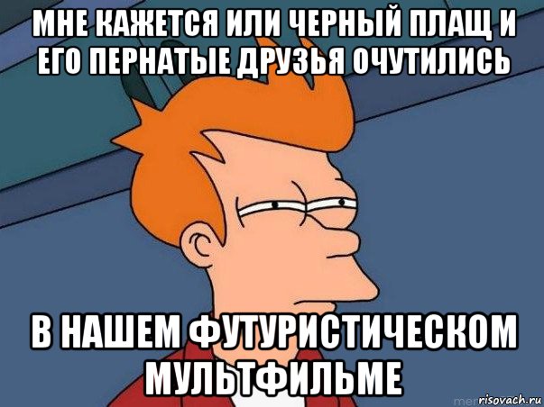 мне кажется или черный плащ и его пернатые друзья очутились в нашем футуристическом мультфильме, Мем  Фрай (мне кажется или)