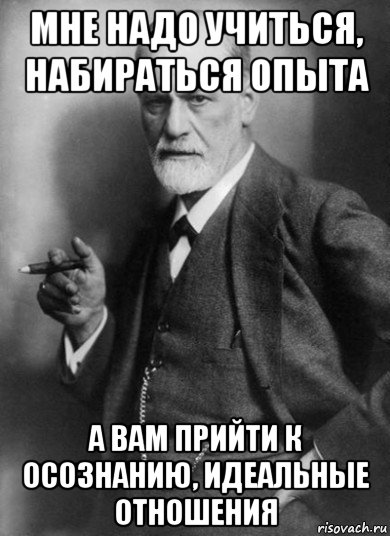 мне надо учиться, набираться опыта а вам прийти к осознанию, идеальные отношения, Мем    Фрейд