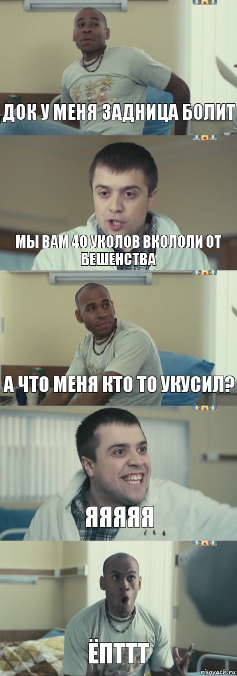 Док у меня задница болит Мы вам 40 уколов вкололи от бешенства А что меня кто то укусил? Яяяяя Ёпттт, Комикс Интерны