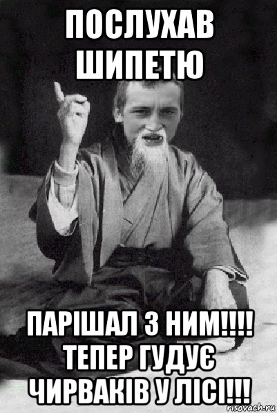 послухав шипетю парішал з ним!!!! тепер гудує чирваків у лісі!!!, Мем Мудрий паца