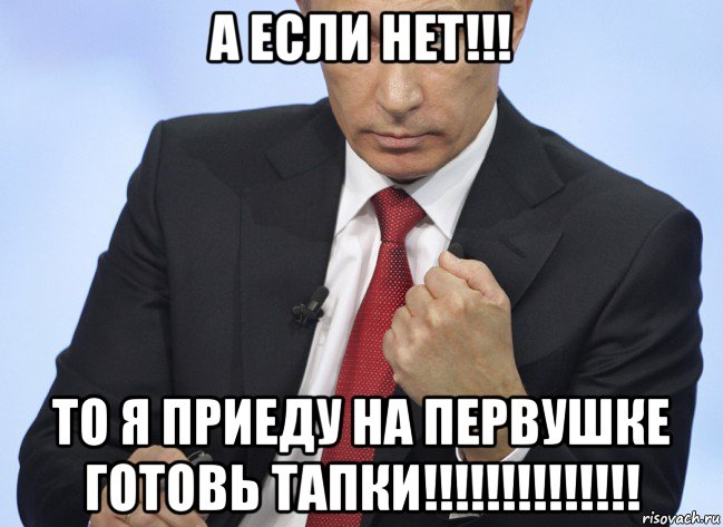 а если нет!!! то я приеду на первушке готовь тапки!!!!!!!!!!!!!!, Мем Путин показывает кулак