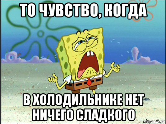 то чувство, когда в холодильнике нет ничего сладкого, Мем Спанч Боб плачет